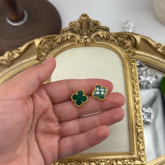 Lucky Alhambra Clover Gold Plated Sterling Silver Earrings with Logo - Picture 7 of 11